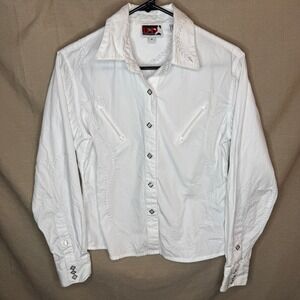 Vintage Brooks & Dunn Slim White Embroidered Pearl Snap Western Shirt Mens M